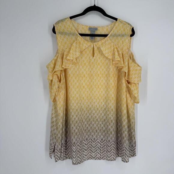 Catherines top 2x yellow shoulder cutout plus beachy spring summer casual office - Picture 1 of 5